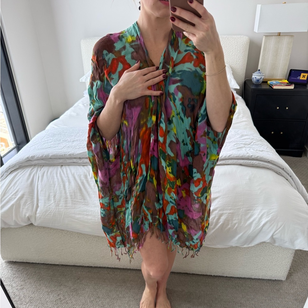 Colorful Abstract Patterned Shaw Kimono